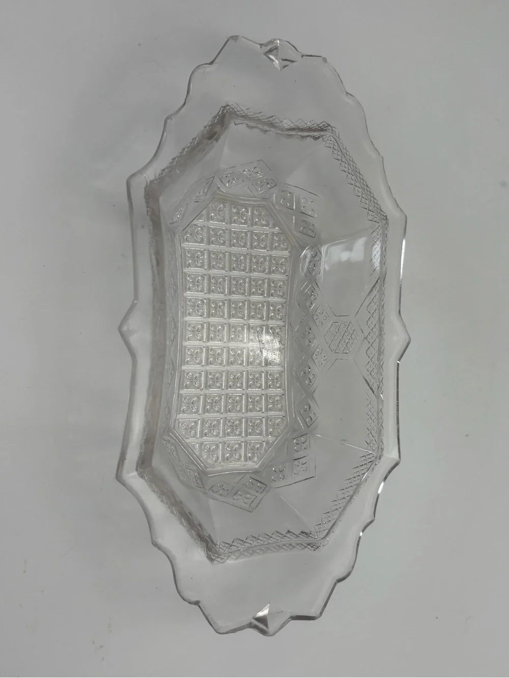 EAPG Pressed Glass Serving Dish or Trinket Dish - Geometric